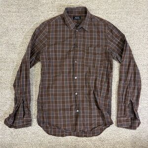 A.P.C. Men's Dark Brown Checkered Shirt